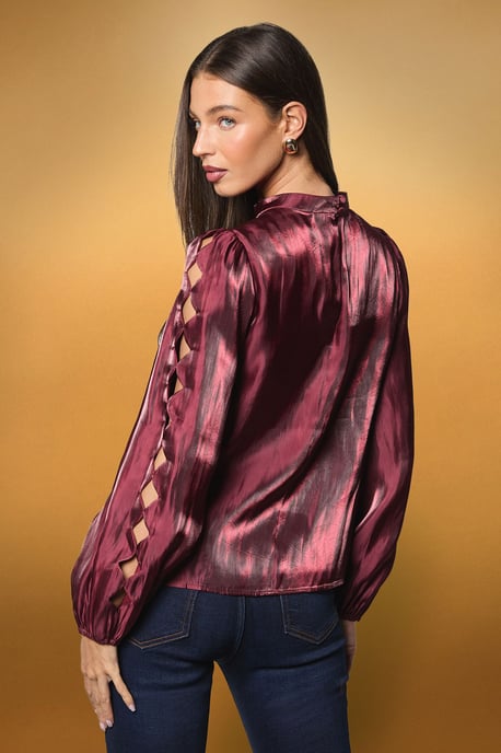 Long Sleeve Cut Work Blouse - Image 3
