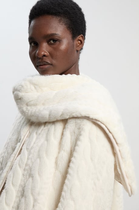 Textured Faux Fur Scarf Neck Coat - Image 3