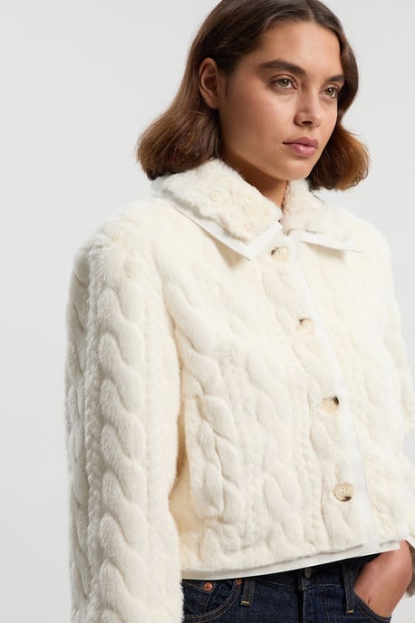 Textured Faux Fur Tailored Coat - Image 2