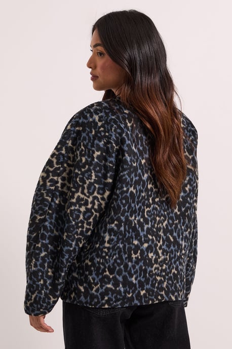 Petite Short Collarless Animal Print Coat - Image 4