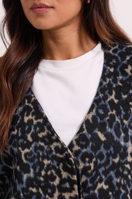 Petite Short Collarless Animal Print Coat - Image 5