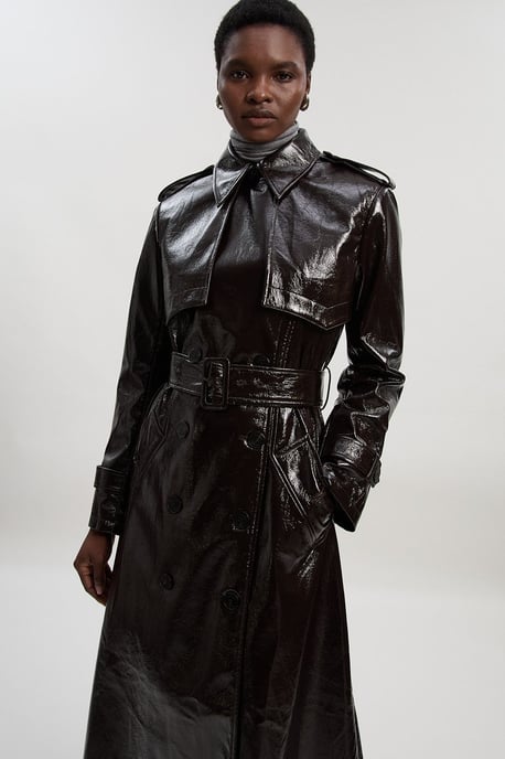 High Shine Faux Leather Trench Coat - Image 2