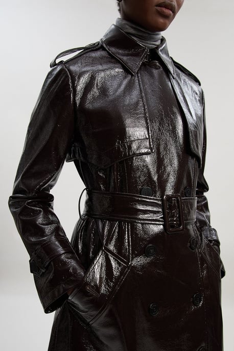 High Shine Faux Leather Trench Coat - Image 3