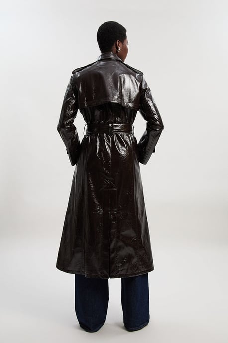 High Shine Faux Leather Trench Coat - Image 4
