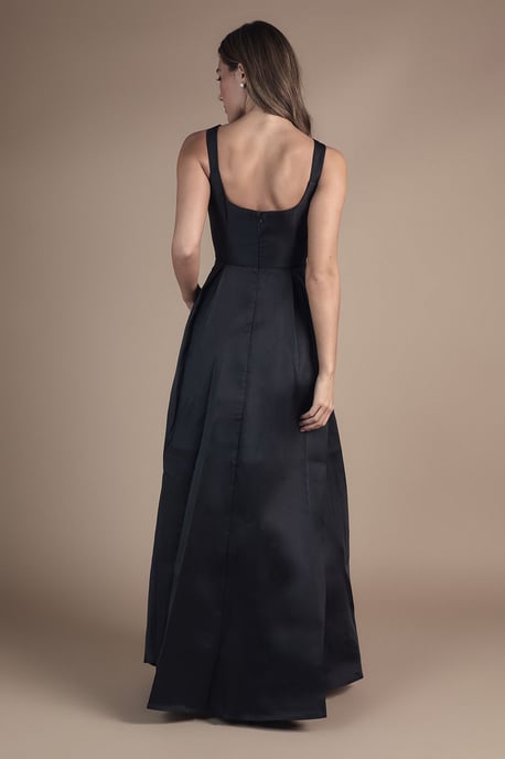 Scoop Neck Full Skirted Twill Bridesmaid Dress - Image 3