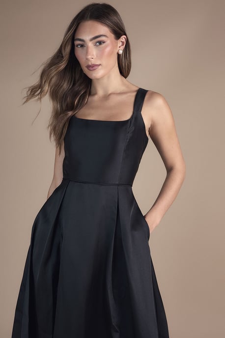 Scoop Neck Full Skirted Twill Bridesmaid Dress - Image 4