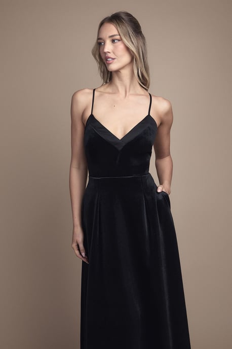 Velvet V Neck Strappy Low Back and Bow Detail Maxi Bridesmaid Dress - Image 2