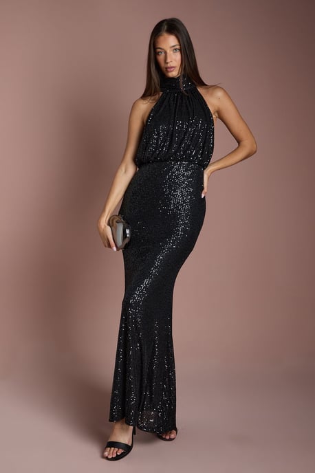 Halterneck Sequin Bridesmaid Maxi Dress - Image 1