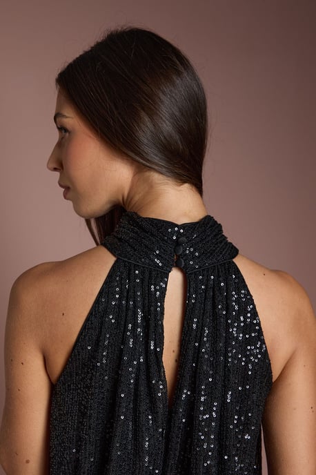 Halterneck Sequin Bridesmaid Maxi Dress - Image 4