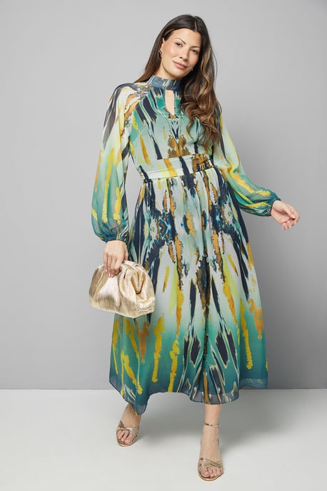 Abstract Tie Neck Midi Dress - Image 1