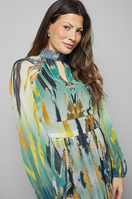 Abstract Tie Neck Midi Dress - Image 4
