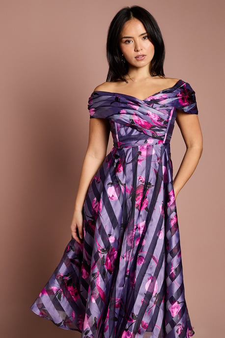 Petite Stripe Organza Pleated Top Midi Dress - Image 2