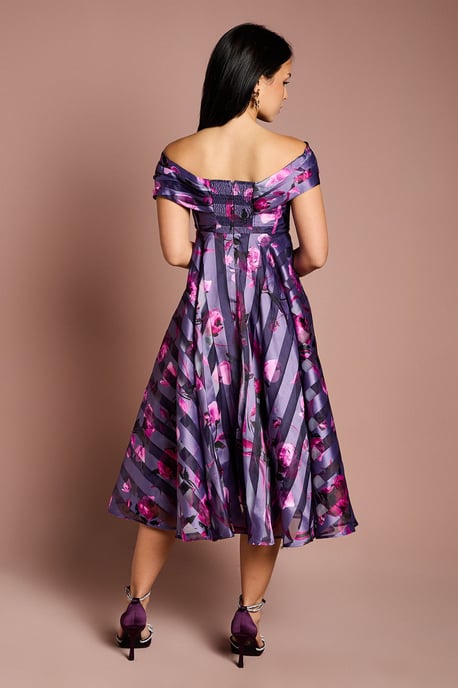 Petite Stripe Organza Pleated Top Midi Dress - Image 3