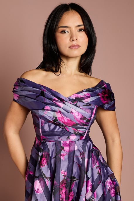 Petite Stripe Organza Pleated Top Midi Dress - Image 4