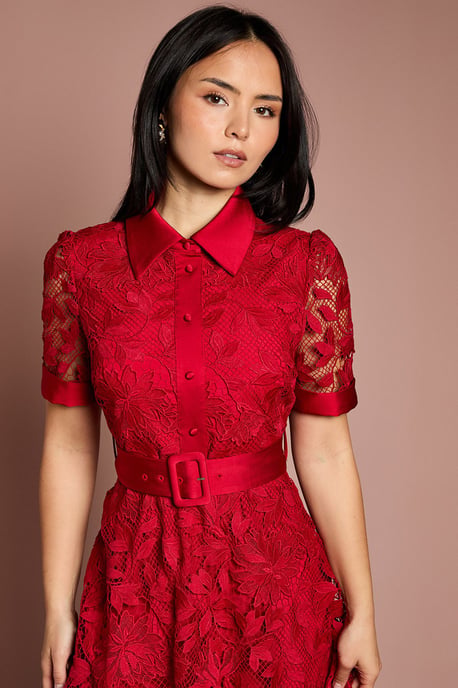 Petite Satin Trim Lace Shirt Midi Dress - Image 2
