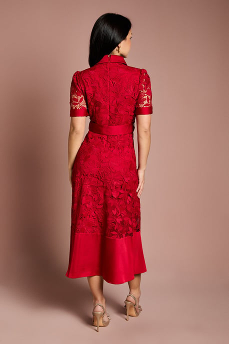 Petite Satin Trim Lace Shirt Midi Dress - Image 3