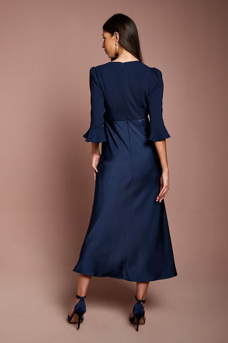 Ruffle Sleeve Satin Back Crepe Wrap Dress - Image 3