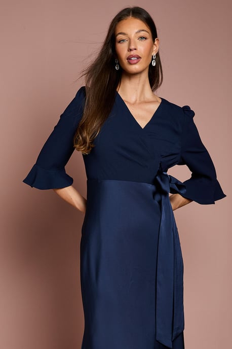 Ruffle Sleeve Satin Back Crepe Wrap Dress - Image 4