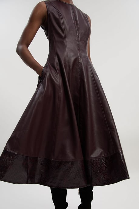 Faux Leather Croc Full Midi Dress - Image 2