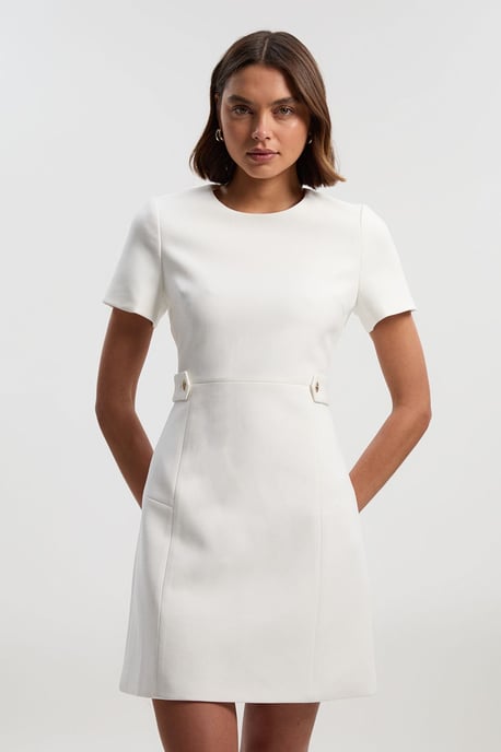 Petite Compact Stretch Essential Waist Tab Detail Tailored Mini Dress - Image 1