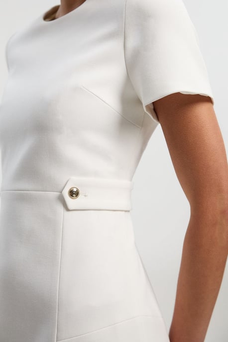 Petite Compact Stretch Essential Waist Tab Detail Tailored Mini Dress - Image 3