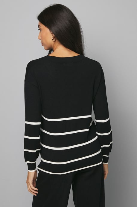 V Neck Stripe Placement Knitted Top - Image 3
