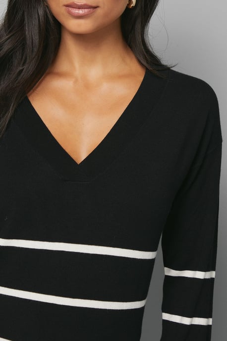 V Neck Stripe Placement Knitted Top - Image 5