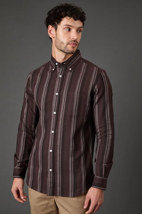 Burgundy Stripe Long Sleeve Shirt - Image 1