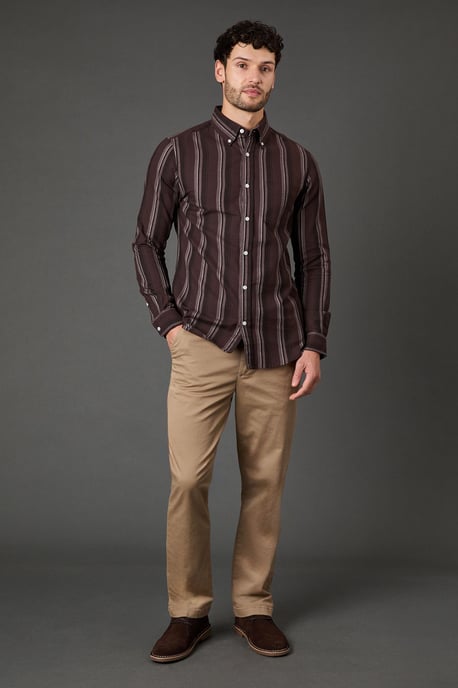 Burgundy Stripe Long Sleeve Shirt - Image 3