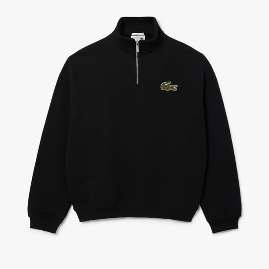 Men's Lacoste Loose-Fit Zip Neck Badge Accent Sweatshirt in Black - Image 1