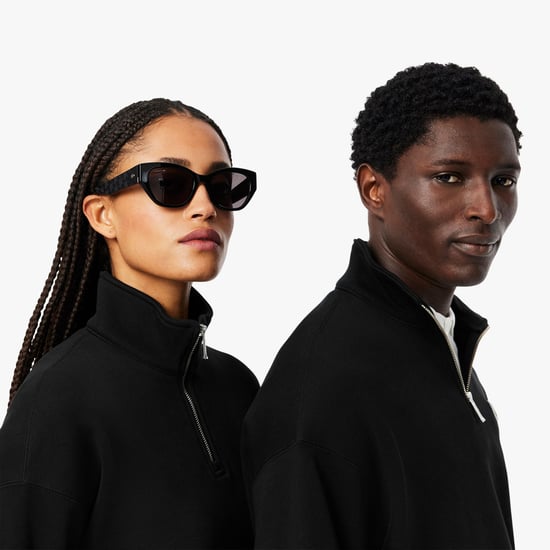 Men's Lacoste Loose-Fit Zip Neck Badge Accent Sweatshirt in Black - Image 3
