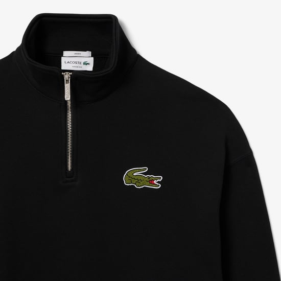 Men's Lacoste Loose-Fit Zip Neck Badge Accent Sweatshirt in Black - Image 4