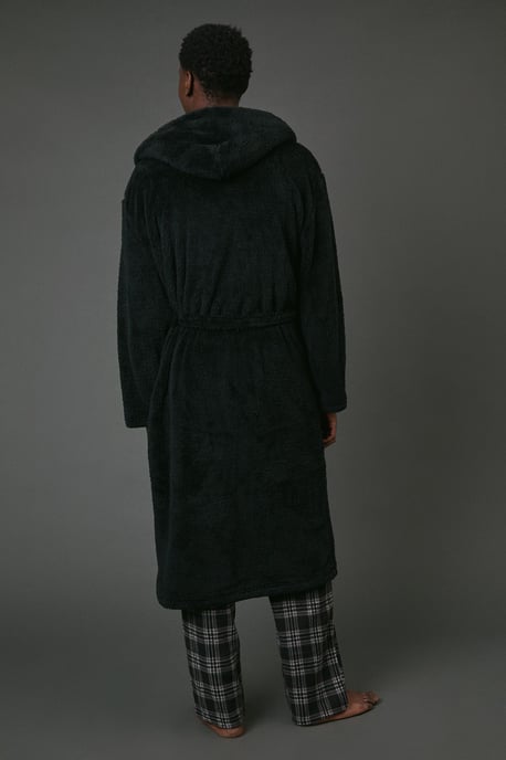 Black Contrast Sherpa Hooded Dressing Gown - Image 3