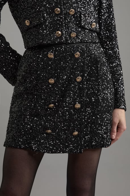 Tall Sequin Tailored Wrap Over Mini Skirt - Image 1