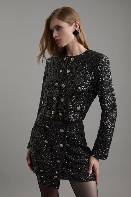Tall Sequin Tailored Wrap Over Mini Skirt - Image 2