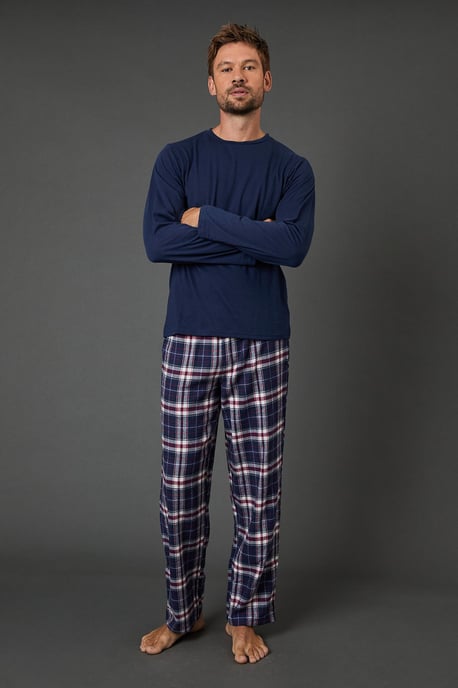 Blue Long Sleeve Jersey Top With Check Trouser Set - Image 1