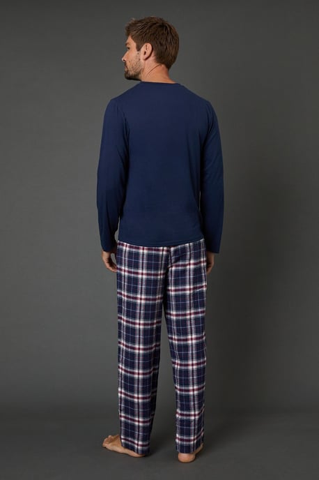 Blue Long Sleeve Jersey Top With Check Trouser Set - Image 3