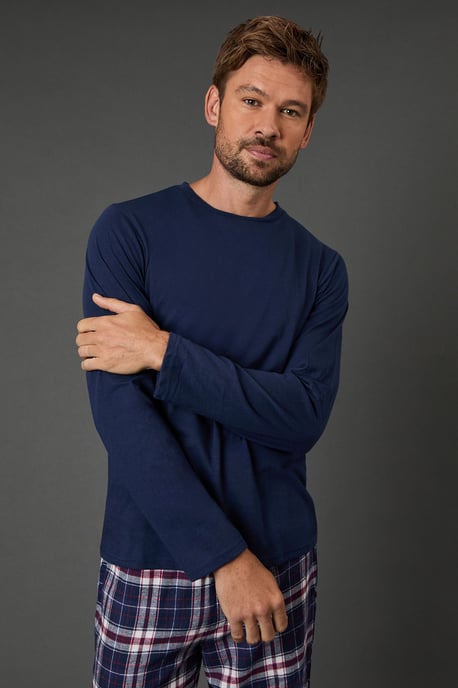 Blue Long Sleeve Jersey Top With Check Trouser Set - Image 4