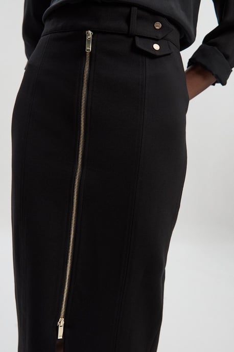 Ponte Front Zip Trim Detail Midi Skirt - Image 3