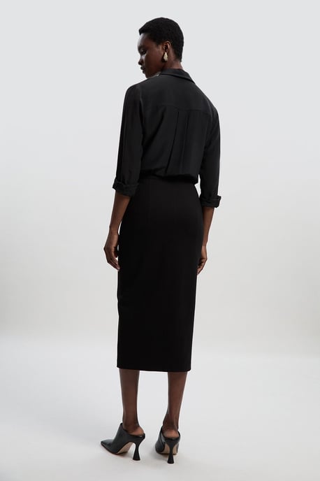 Ponte Front Zip Trim Detail Midi Skirt - Image 4