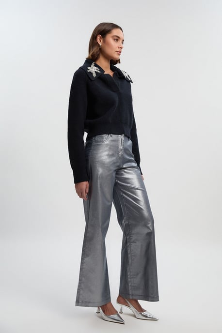 Petite Metallic Coated Denim Wide Leg Jean - Image 1