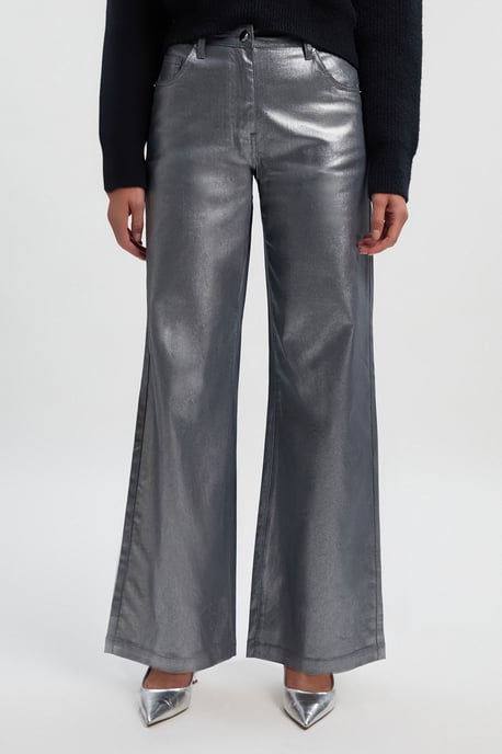 Petite Metallic Coated Denim Wide Leg Jean - Image 2