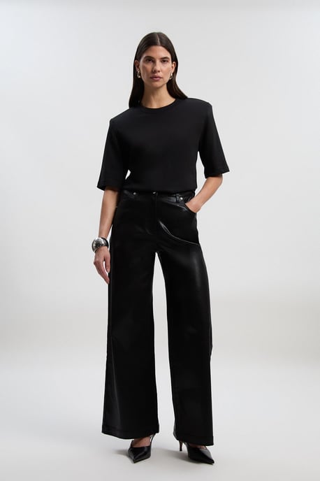 Metallic Coated Denim Wide Leg Jean - Image 1