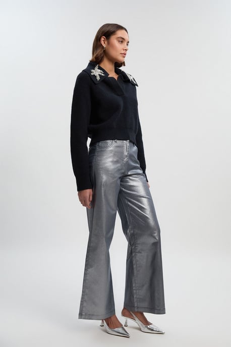 Metallic Coated Denim Wide Leg Jean - Image 1