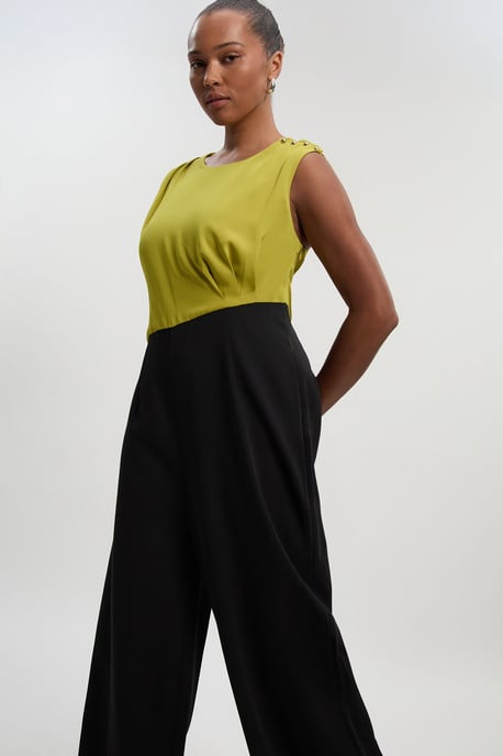 Plus Size Soft Tailored Asymmetric Neck Wide Leg Jumpsuit - Image 1
