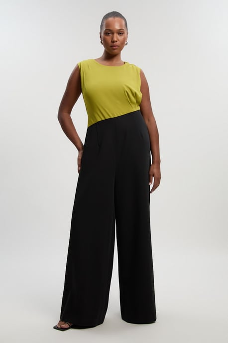 Plus Size Soft Tailored Asymmetric Neck Wide Leg Jumpsuit - Image 2