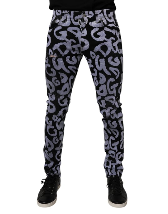 Skinny Graffiti Print Jeans - Image 2