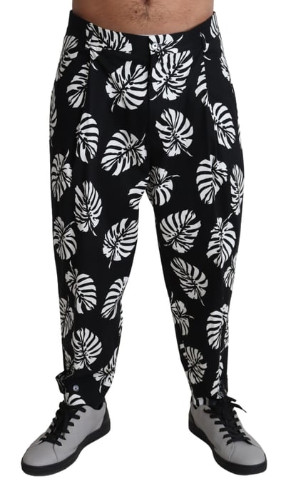 Casual Silk Pants Tropical Leaf Print - Image 1