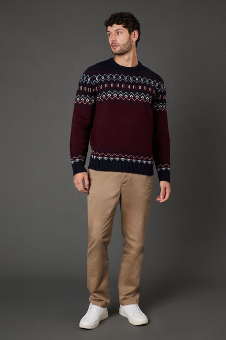 Burgundy Chunky Fairisle Pattern Christmas Jumper - Image 3