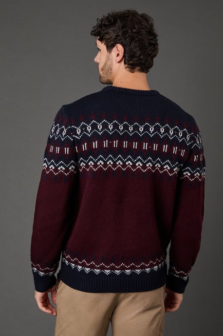 Burgundy Chunky Fairisle Pattern Christmas Jumper - Image 4